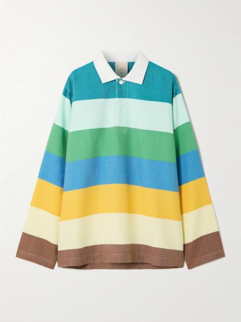 MARRAKSHI LIFE Oversized striped cotton polo shirt Blue
