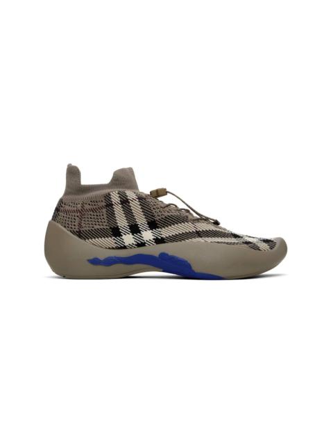 Burberry Taupe Check Knit Neptune Sneakers