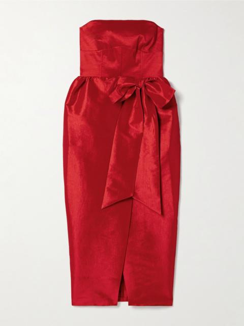 KIKA VARGAS Ava strapless bow-detailed taffeta midi dress Red