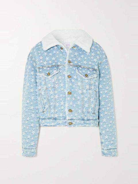 Fleece-trimmed denim-jacquard jacket