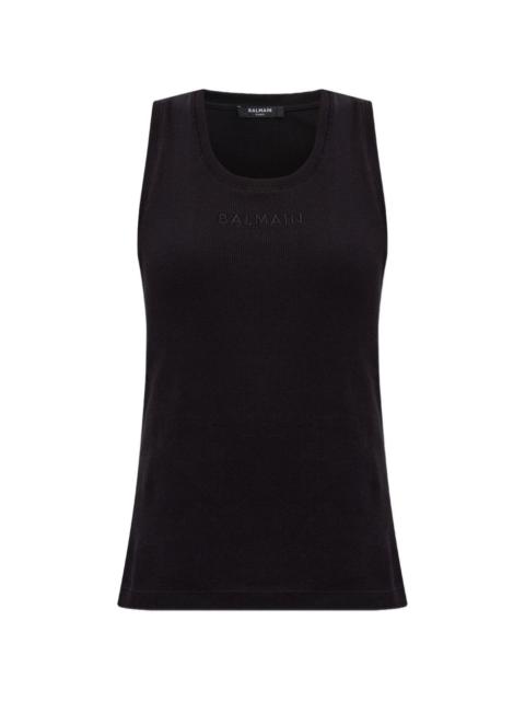 Balmain logo-embroidered ribbed tank top