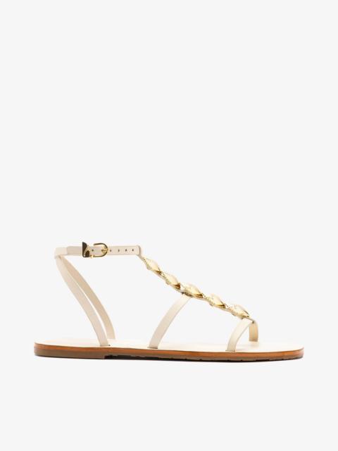 Larroudé Coquile Flat Sandal Ivory Leather