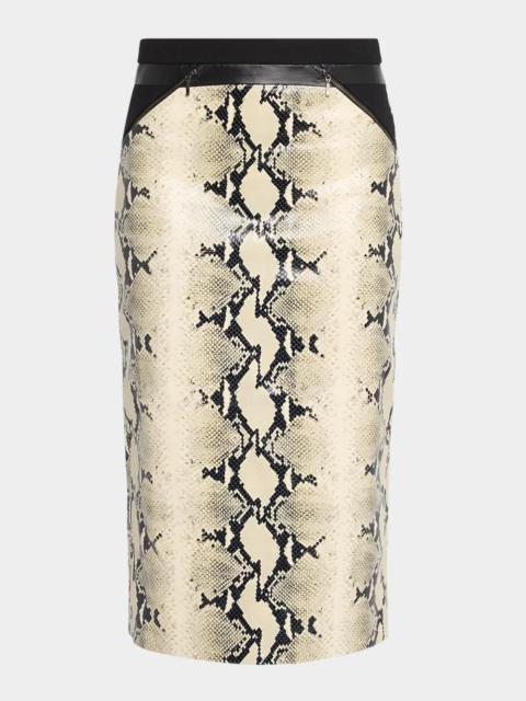 MARIA McMANUS Blocked Python Embossed Leather Midi Pencil Skirt