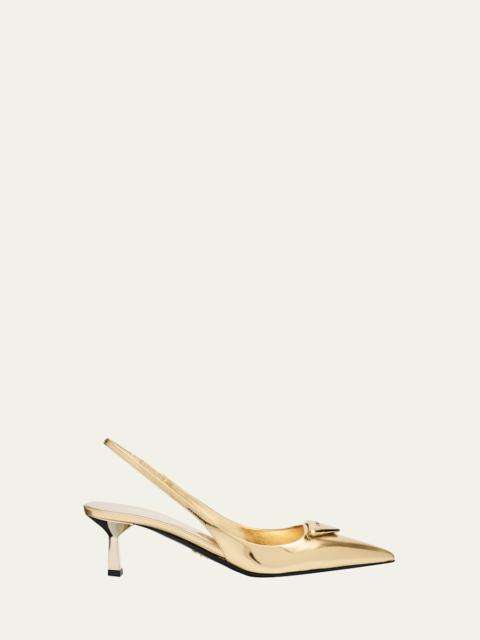 Prada 55mm Metallic Leather Slingback Pumps