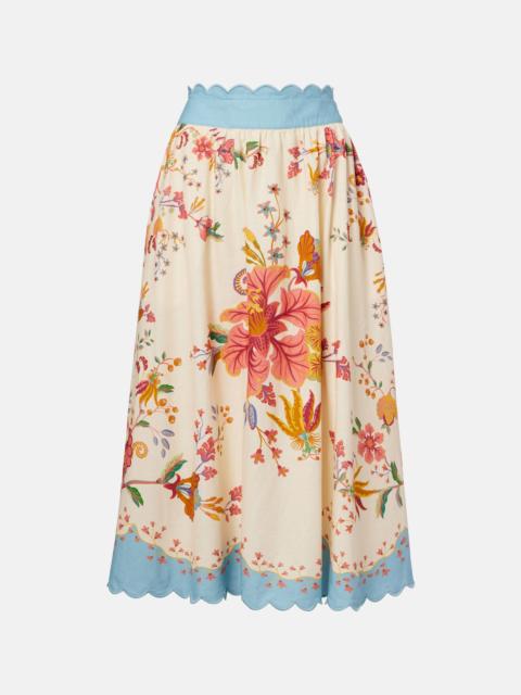 FARM RIO Floral Scarves linen-blend midi skirt