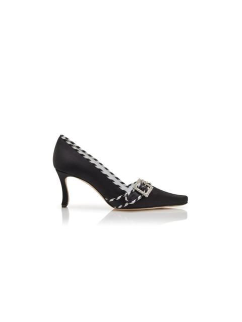 Manolo Blahnik Black Satin Crystal Buckle Detail Pumps