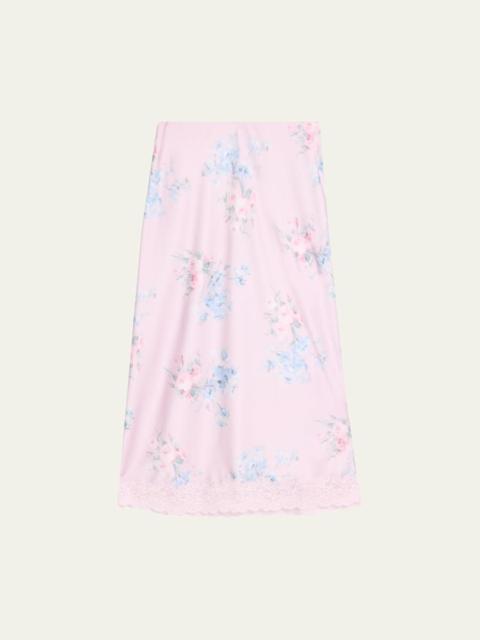 LoveShackFancy Janella Floral Silk Midi Skirt