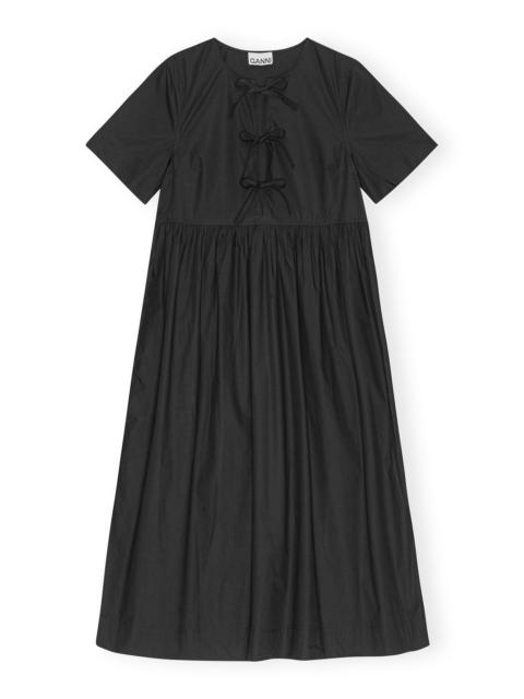 BLACK COTTON POPLIN LONG TIE STRING DRESS