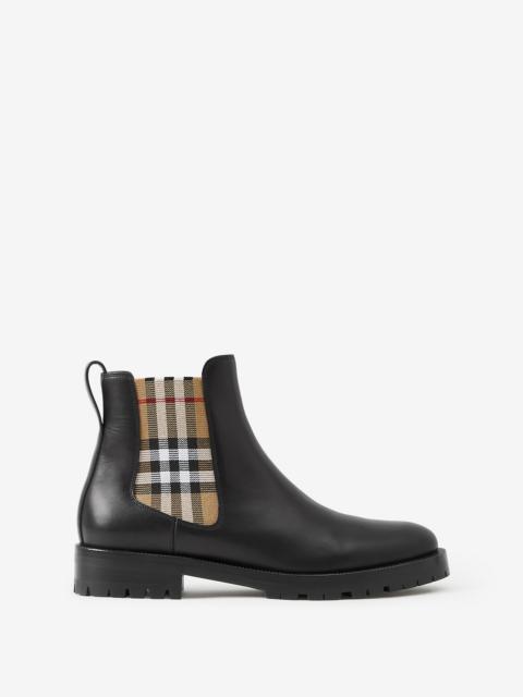 Burberry Vintage Check Detail Leather Chelsea Boots