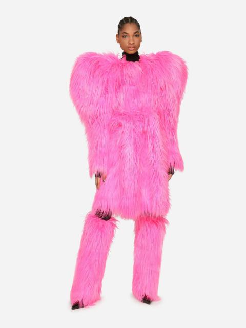 Dolce & Gabbana Belted faux fur coat with butterfly shoulders