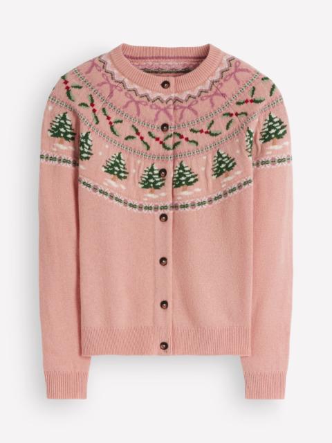 BODEN Edie Fair Isle Cardigan-Pink fair isle