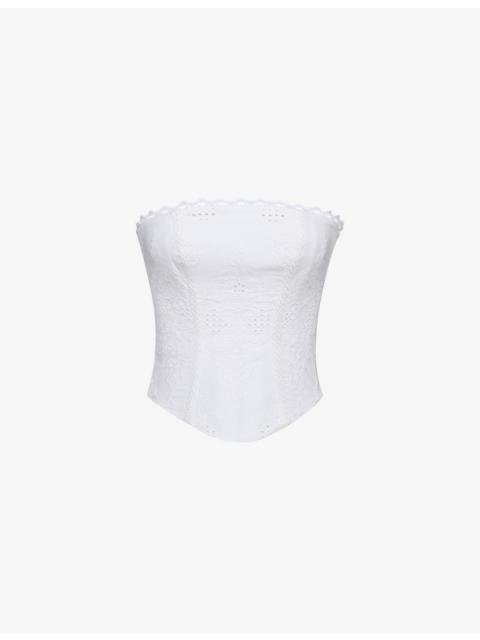 House of CB Livie Broderie-Texture Cotton Corset Top