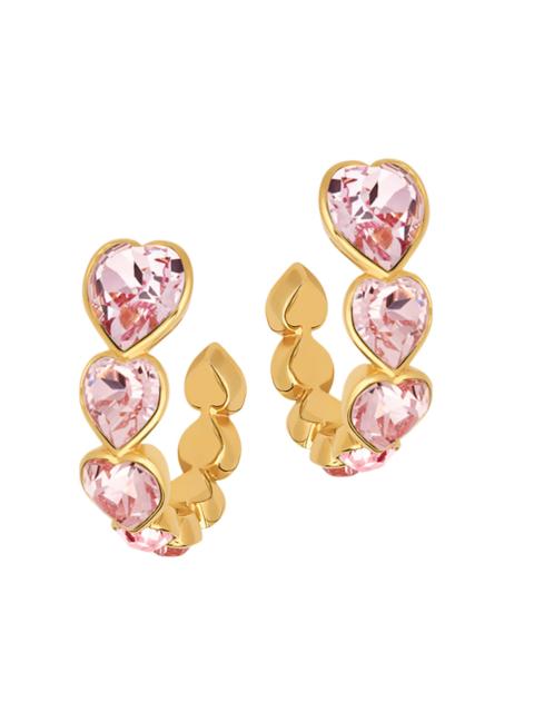 Oscar de la Renta Women's 24K-Gold-Plated & Glass Crystal Heart Hoop Earrrings - Rose