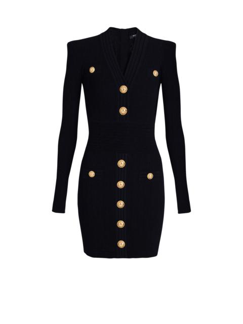 Balmain Short eco-designed knit dress with gold-tone buttons