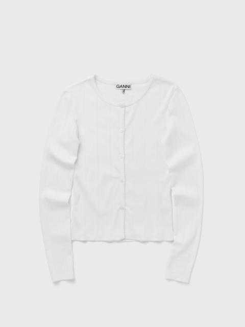 GANNI Compact pointelle rib jersey LS Button top