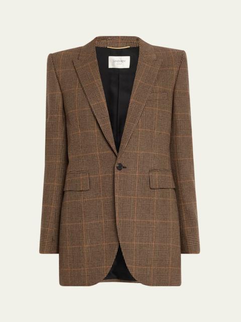 SAINT LAURENT Single-Breasted Slim Houndstooth Plaid Blazer