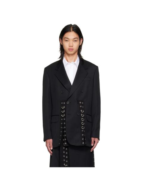Simone Rocha Black Double Breasted Grommet Ring Hem Slice Blazer