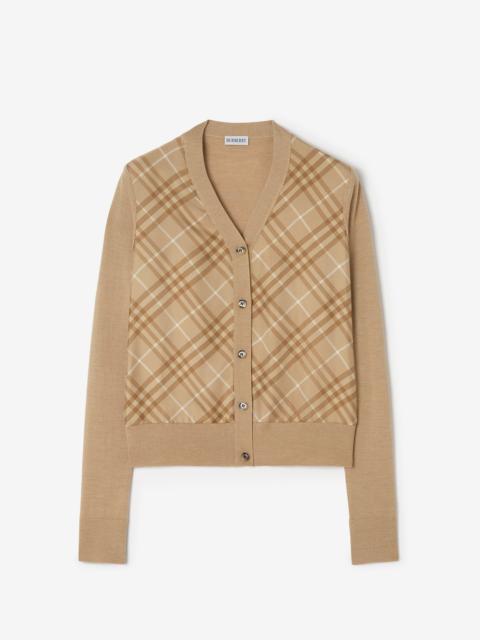 Burberry Check Panel Wool Silk Cardigan