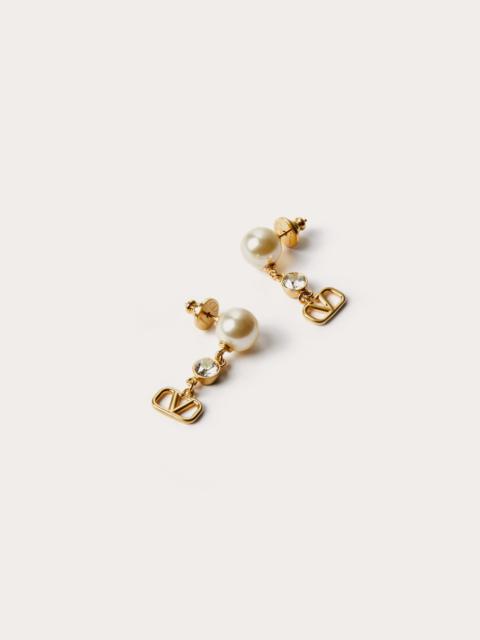 Valentino VLOGO SIGNATURE EARRINGS IN METAL, PEARL AND SWAROVSKI® CRYSTALS