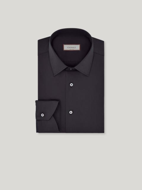 Canali BLACK SHIRT IN STRETCH COTTON BLEND WITH POINTED COLLAR