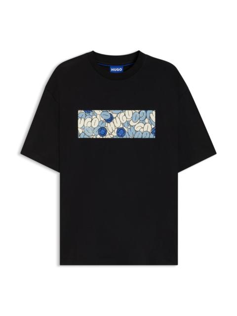 HUGO COTTON JERSEY T-SHIRT WITH MIXED-PRINT LOGO