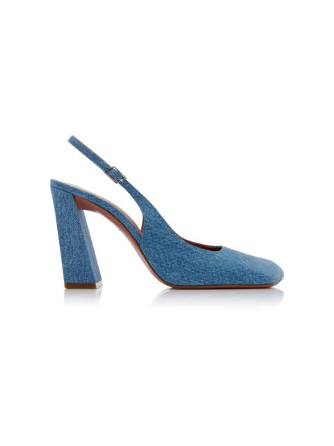 Amina Muaddi Charlotte Slingback Denim Pumps blue