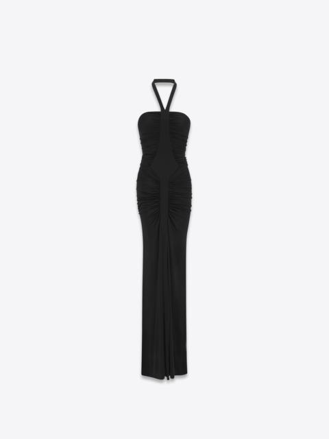 saint laurent long halterneck dress in shiny jersey