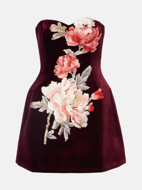 LEO LIN Rosario floral-appliqué velvet minidress
