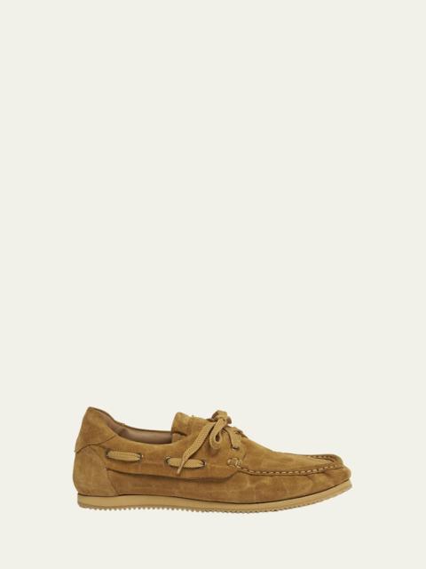 JACQUEMUS Moc-Toe Croc-Embossed Suede Boat Shoes