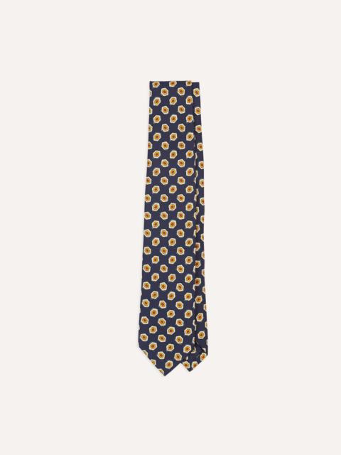 Drake's Navy Hexagon Tile Print Silk Self-Tipped Tie