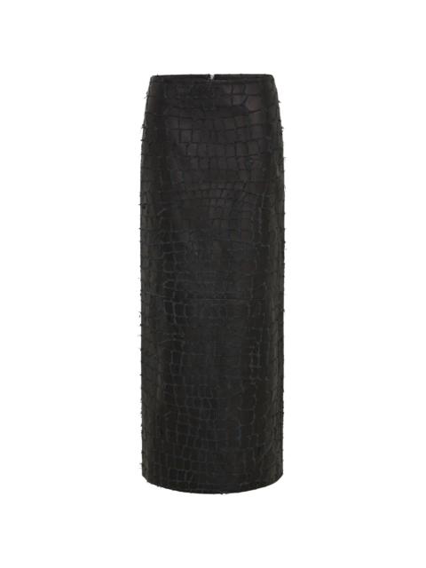 Snake Etched leather maxi skirt
