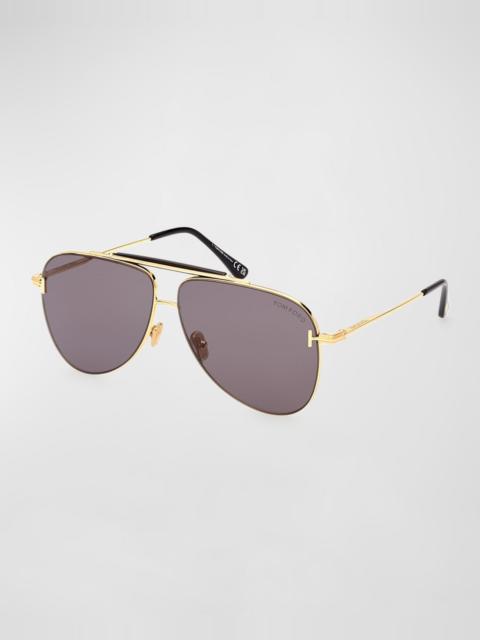 TOM FORD Men's Brady Double-Bridge Metal Aviator Sunglasses
