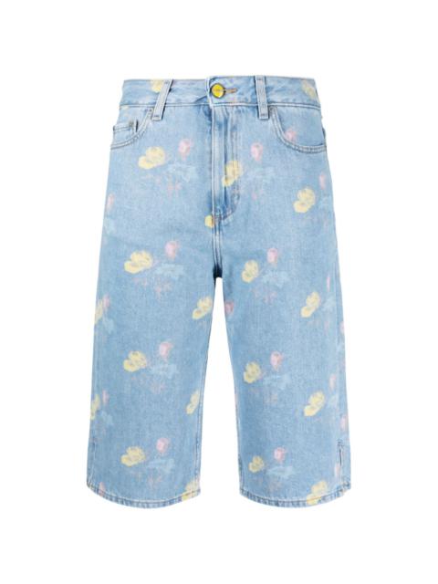 GANNI floral-print denim shorts
