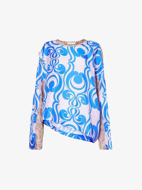 Abstract-pattern relaxed-fit silk top