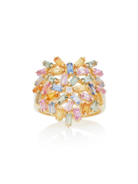 SUZANNE KALAN 18K Yellow-Gold and Diamond Pastel Heart Ring pink