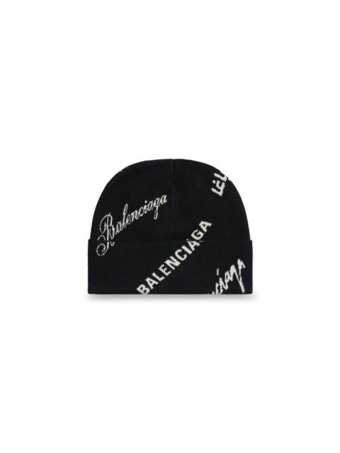 BALENCIAGA Logomania All Over Beanie in Black