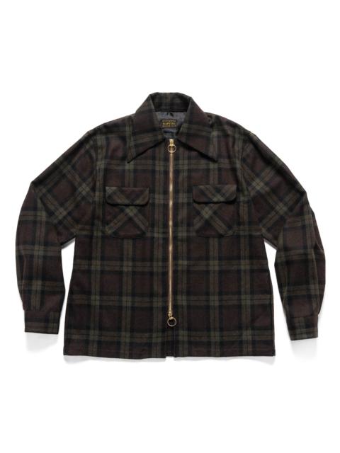 Kapital Wool Check DRIZZLE Open Collar Shirt Khaki