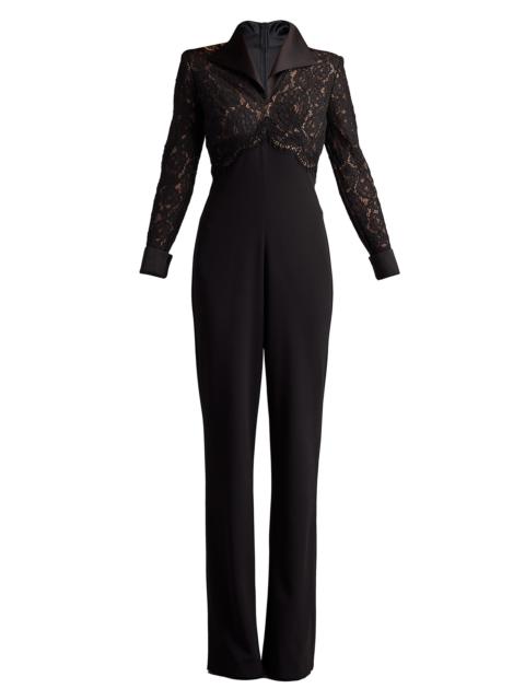 TADASHI SHOJI Women's Lace-Crepe Jumpsuit - Black Beige