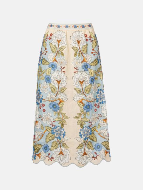 FARM RIO Floral linen midi skirt