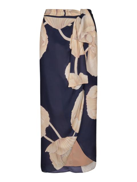 Johanna Ortiz Naturalism Floral Silk Wrap Skirt navy
