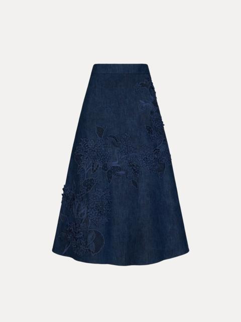 Oscar de la Renta PORCELAIN FLOWER CUTOUT DENIM SKIRT