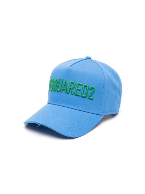 distressed-effect logo-embroidered cap