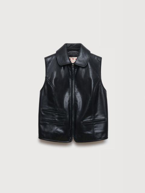 Marni BLACK LEATHER ZIP-THROUGH VEST