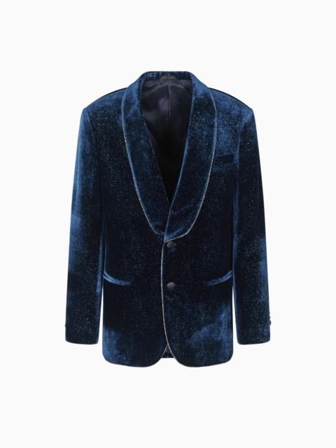 GIORGIO ARMANI GIORGIO’S SINGLE-BREASTED TUXEDO JACKET IN A GLITTER PRINT VELVET