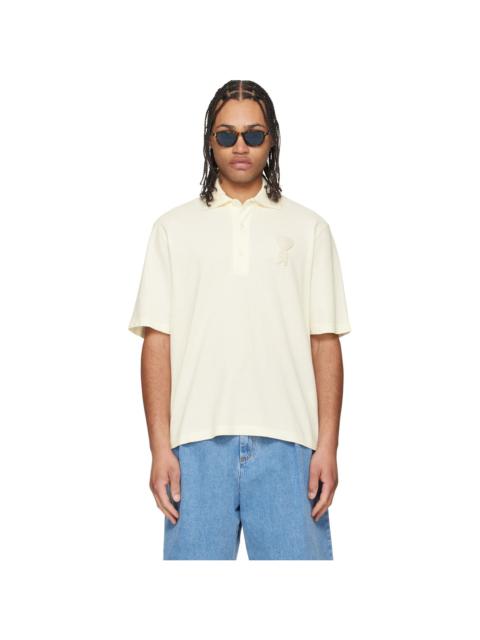 AMI Paris Off-White Cotton Ami de Coeur Knitted Patch Polo