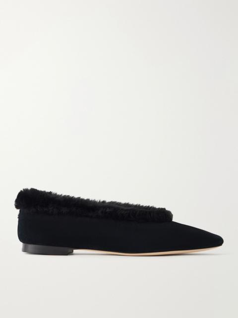 JIMMY CHOO Margot shearling-trimmed suede ballet flats Black