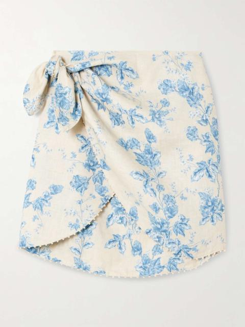 Agua by Agua Bendita Agustina Bougainvillea faux pearl-embellished floral-print linen pareo Blue