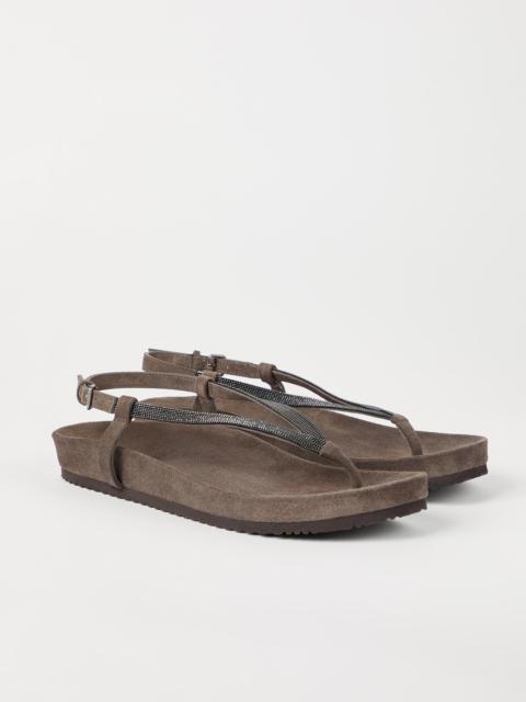 Brunello Cucinelli Suede sandals with precious strap