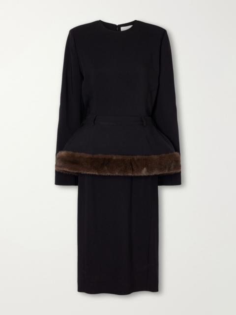 Stella McCartney Plush-trimmed crepe midi dress Black