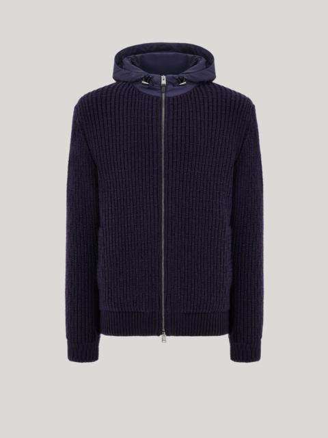 Canali BLUE MIXED-MATERIAL MERINO WOOL BLOUSON JACKET